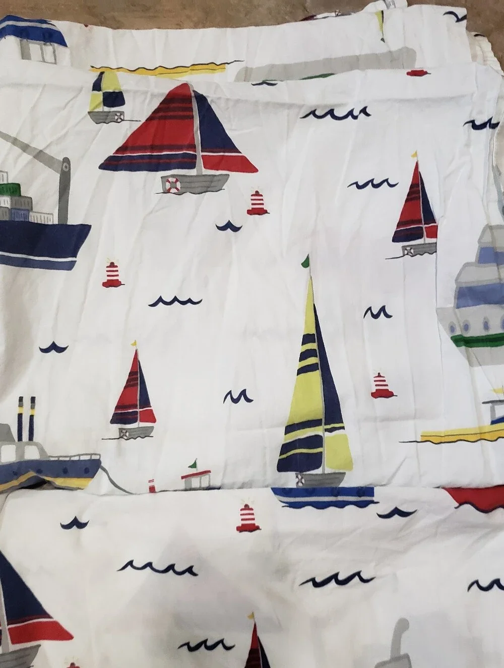 Pottery Barn Kids Twin Sailboat/Tugboat Print Sheets